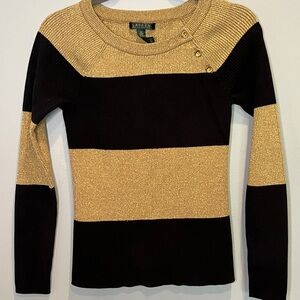 Lauren Ralph Lauren Gold and Black Striped Sweater - Women’s Size Medium